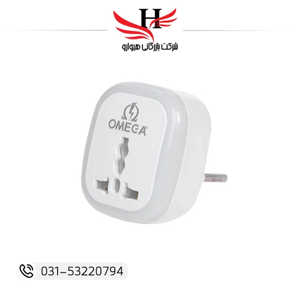 تبدیل 3 به 2 برق امگا OMEGA-M101 LED دارای چراغ نشانگر جریان برق مناسب لپ‌تاپ، کیس و تجهیزات الکترونیکی | فروش عمده هیوارو تهران و شهرضا اصفهان